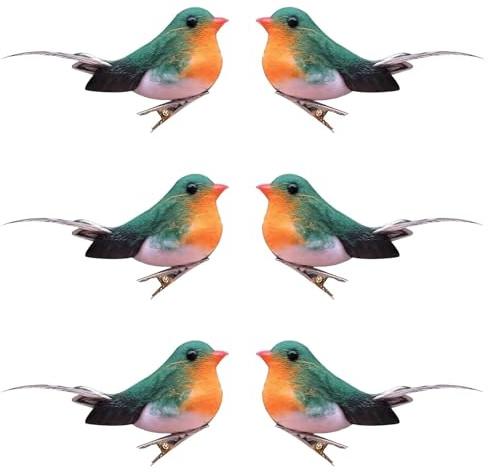 Vorkhuaeri Xmas Artificial Robin Clip On Glitter Bird, Christmas Tree Decor Ornament, Birds Crafts Decor Sets for Home Garden Party Gift (Robin)