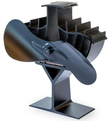 Le Bouscatier Ventilateur de poêle à bois 2 lames 21cm, double puce alimentées par la chaleur sans électricité pour poêle à bois fonte et acier, gant anti-chaleur et thermomètre offert