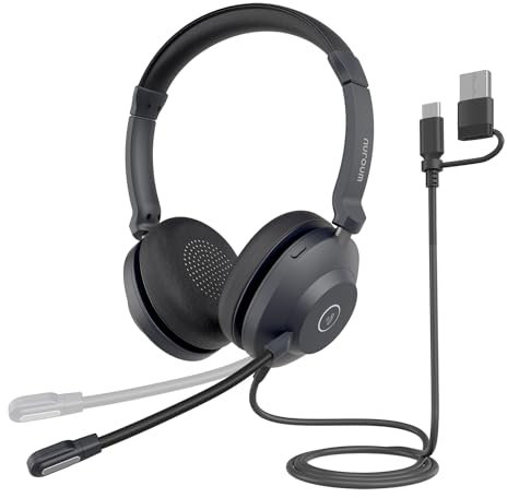 Nuroum HP21 Auriculares con Microfono para PC, Cancelación de Ruido para el Trabajo, Botón de Silencio, Business Cascos con Cable USB-A/Tipo-C para Ordenador/Teléfono Zoom/Teams, Oficina/Call Center