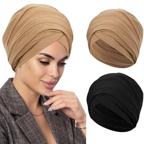 XEPST 2 Stücke Turban Damen Hijab Turban für Muslimische Frauen, Kopftücher für Damen Slouchy Muslimischer Hut, Frauen Islamische Schals Schönes Hijab Beanie Mützen Schal Kopftuch