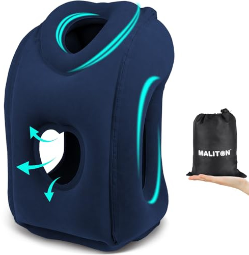 Maliton Cuscino da Viaggio Gonfiabile, Dormire Comodamente per Alleviare i Dolori al Collo e Alle Spalle, Cuscino Aereo per Voli Lunghi, Usato per Aerei, Auto, Treni, Ufficio(Blu)