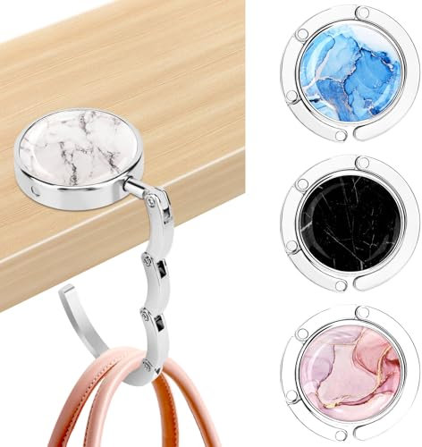 Zikenis Taschenhalter für Tisch, 4 X Tisch Handtaschenhalter Haken, Faltbare Antirutsch Taschenhaken Halterung, für Handtaschen In Der Schreibtisch, Restaurant, Marmorierung Taschenhaken Set