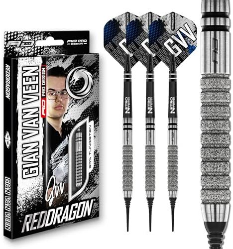 RED DRAGON Darts – Joueur Professionnel – Gian Van Veen Tour Edition Série - 90% Tungstène Professionnelle Jeu de fléchettes avec ailettes et tiges de fléchettes - Disponible en 18g & 22g