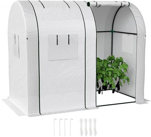 Outsunny Serre de Jardin 1,8 m² Serre à tomates dim. 1,85L x 0,9l x 1,5H m 2 Portes zippées déroulantes 4 fenêtres enroulables Acier PE Haute densité 135 g/m² Anti-UV Blanc