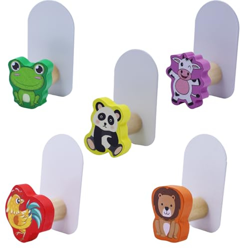 GDJIAJT Lot de 5 crochets adhésifs pour enfants - En bois - Sans perçage - Pour chambre d'enfant