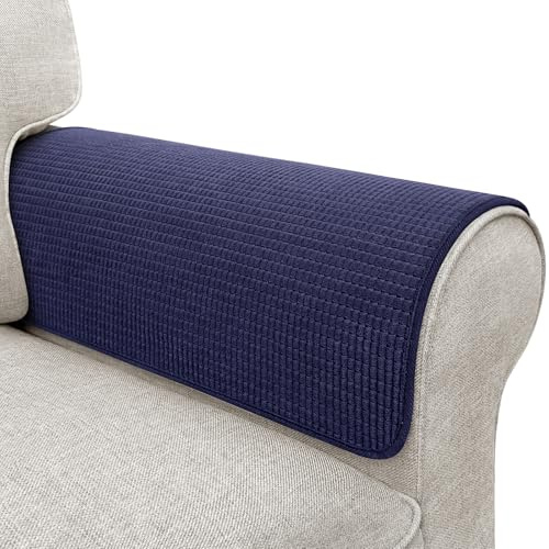 Couch Arm Covers, Sofa Arm Covers, Waterproof Armrest Cover for Sofa, Armchair, Loveseat, Non-Slip Recliner Arm Cover, Sofas Headrest Cover, Arm Chair Covers Set of 2 (Navy Blue, 24×20)