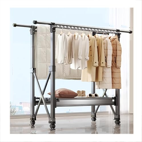 Stendibiancheria in Alluminio Pieghevole per Interno & Balcone, Regolabile in Altezza, Ideale per Lavanderia Domestica,Grigio,150~240x48x150~240CM