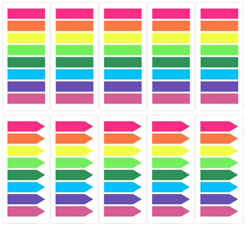 Hanyousheng 2400 Pezzi Segnapagina Adesivi, Segnapagina, 12 Fogli Sticky Notes con 8 Colori, Set Note Autoadesive, Linguette Indice, per Ufficio Scuola Libri
