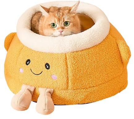 Lit pour Chat Fermé | Accessoires Chien Doux Mignon Chaud Orange en Forme - Lit Caverne pour Chien | pour Intérieur Extérieur Voyage Voiture Camping Bureau Chevet Fenêtre Chaise Canapé