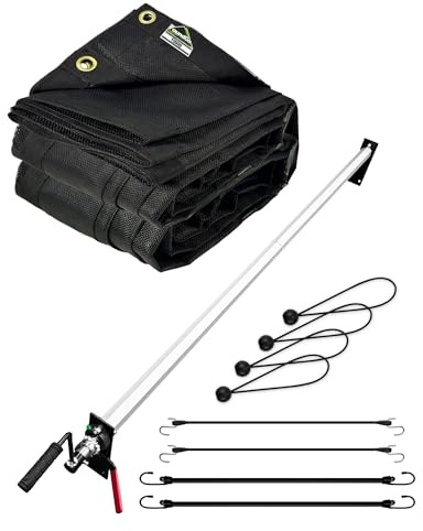 FoundGo Dump Trailer Tarp Roller Kit, 8x18 ft Heavy Duty Truck Tarp with Adjustable Length Roller, 113 Max Length Aluminum Roller and 18OZ Mesh Tarp with Elastic Cords for Dump Truck&Trailer
