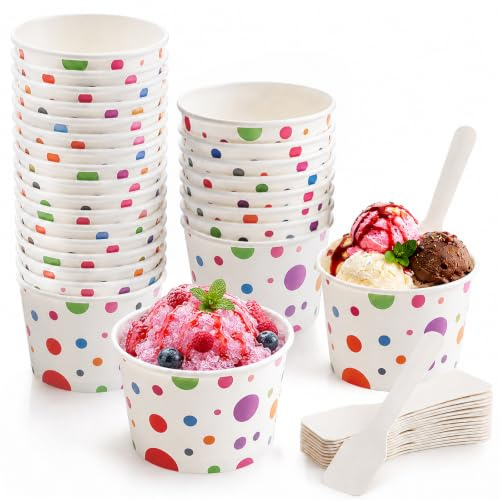 Shyllin Glassbägare set, 50 stycken glassbägare papper med sked, 150 ml, tårtkoppar, dessertskålar, snacksmuggar, lämplig för glass, desserter, yoghurt och krossad glass