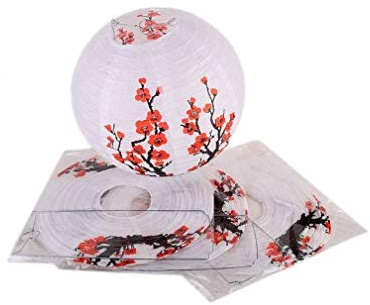 lachineuse - Lot 4 Lampions Boules Chinois - Design Fleurs de Prunier - Ø 25 cm - Intérieur et Jardin - Multicolore - Papier - Ambiance Zen Chine - Idée Cadeau Japon Asie