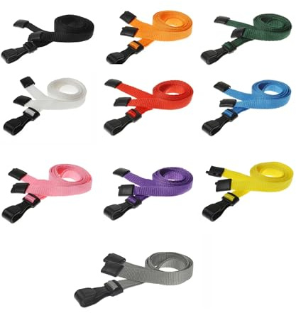 Customcard ltd 10 x Mixed Colours Neck Lanyard For ID Badges with Safety Breakaway Clip