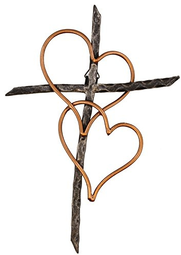 Old River Outdoors Entwined Hearts Decorative Metal Wall Cross - Joined Two Hearts, One Love Promises Kept