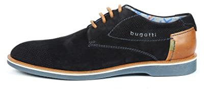 bugatti Modischer Suede Halbschuh Lace-up aus Obermaterial echt Nubuk und Glattleder, Dark Blue, 41 EU