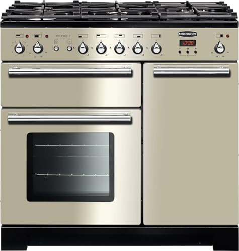 Rangemaster Toledo + TOLP90DFFIV/C 90cm Dual Fuel Range Cooker - Ivory/Chrome - A/A Rated