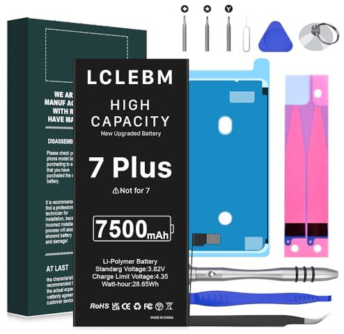 LCLEBM (7500mAh) Battery for iPhone 7 Plus, 2025 New Upgraded High Capacity Replacement Battery for iPhone 7 Plus A1661/A1784/A1785 With Professional Repair Tools Kits
