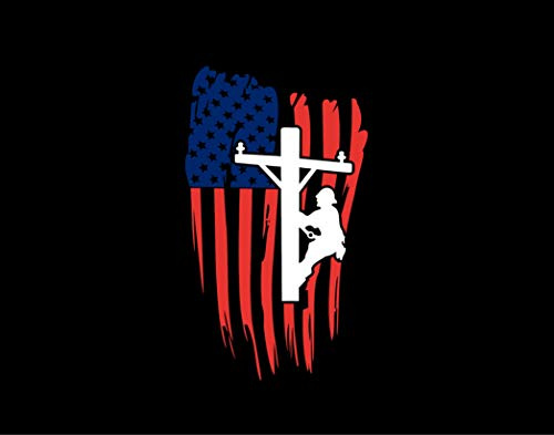 Linesman Lineman Red White Blue Vinyl Decal Window Sticker- Lineworker US American Flag Patriot Decor