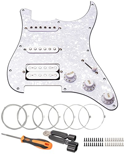 Unxuey SSH Loaded Prewired Pickguard Set, 11 Hole | Humbucker Pickups, Includes Strings, Includes Repair Tool, For Fender Stratocaster Electric Guitar