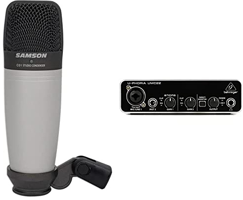 Samson C01 Studiomikrofon & Behringer U-PHORIA UMC22 Audiophiles 2x2 USB Audio Interface mit Midas Mikrofonvorverstärker
