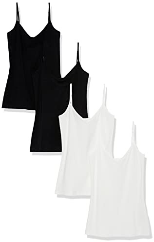 Amazon Essentials Women's V-Neck Layering Camisole Tops (Available in Plus Size), Pack of 4, Black/White, XS