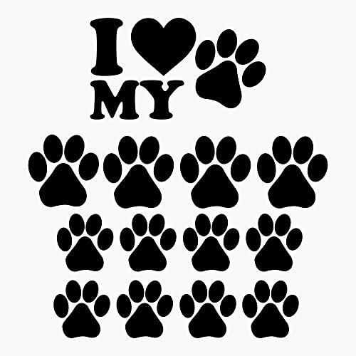 Autodomy Adesivi Zampette in Vinile Stickers Zampe Cane Confezione 13 Unità per Uso Esterno | Adesivi per Zampe Cane Resistente a Pioggia e Sole per Auto o Moto (Nero)