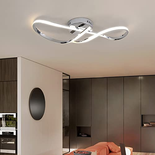 Bellastein Plafonnier LED plafonnier salon dimmable plafonnier lampe de salon moderne avec télécommande chambre à coucher suspension chambre à coucher salle à manger cuisine éclairage (Chrome, L68cm)