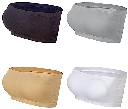 Lemef Reggiseno sportivo da donna, senza cuciture, con imbottitura rimovibile, 1 bianco, 1 nero, 1 color pelle, 1 grigio (non imbottito), XL