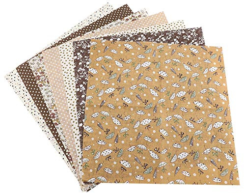 Gavigain Bedding Cotton,7Pcs Cotton Fabric DIY Assorted Squares PreCut Bedding Kit Quarters Bundle (50X50cm) (Brown)