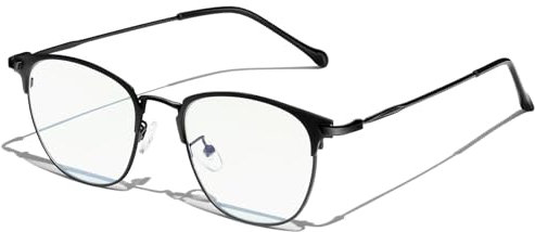 KANASTAL Blue Light Glasses Mens Half Frame Blue Light Blocking Glasses Womens Metal Bluelight Computer Metallic Anti Glare Digital Protection Gaming UV - Black Frame Clear Lens