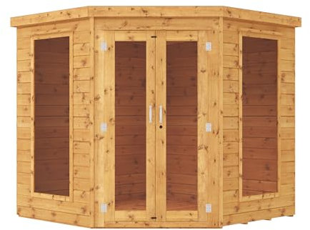 WALTONS | Wooden Corner Summerhouse | Shiplap Tongue & Groove | Garden Room | Flat Roof | Double Door | Outdoor Sun Room | 7ft 8ft 9ft | 10 Year Anti Rot Guarantee | (7ft x 7ft)
