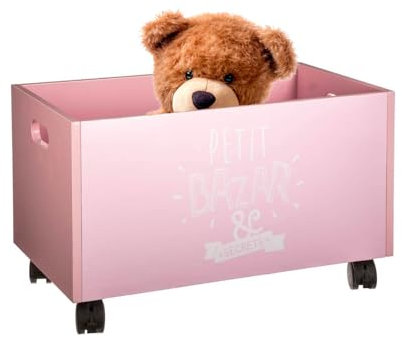 Avilia Baule Portagiochi - Cassapanca Portagiochi con Ruote, in Legno MDF 48x28,5x28cm, Rosa