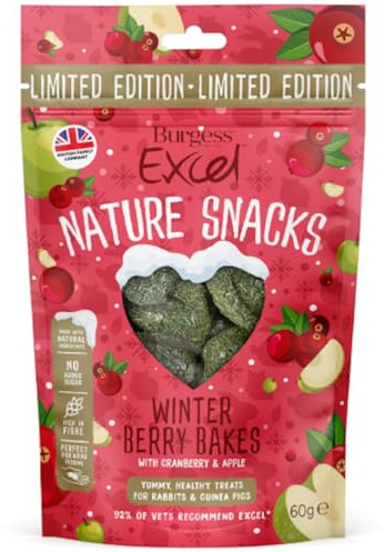 Burgess Excel Nature Snacks Winter Berry Bakes 60g - High Fibre Small Animal Treats - Natural Forage Ingredients