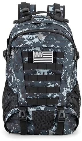 Jueachy Tactical Backpack for Men Hiking Day Pack Molle Military Rucksack Waterproof 30L EDC Bag with USA Flag Patch Black Digital Camo