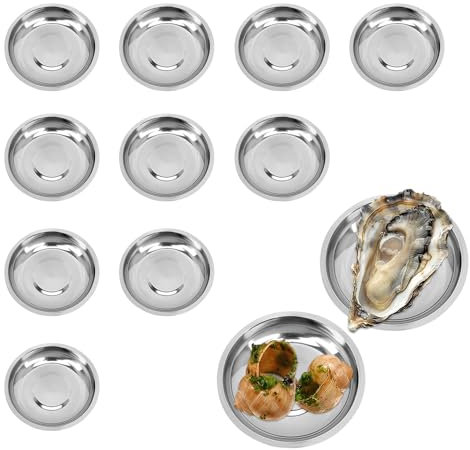 YJFY 10 Stück Edelstahl Teller Meeresfrüchte Teller Soßenschüsseln Camping Metall Haltbarkeit Zum Portionieren von Schnecken, Austern, Sojasauce usw. (10cm)