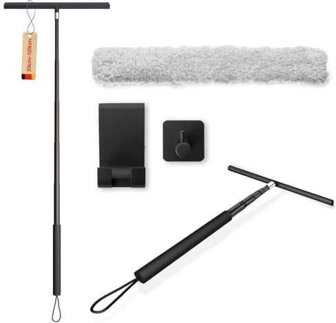 LORESJOY Raclette de Douche 120cm Support - Nettoyage Sans Traces Porte Verre Salle de Bain (Noir)