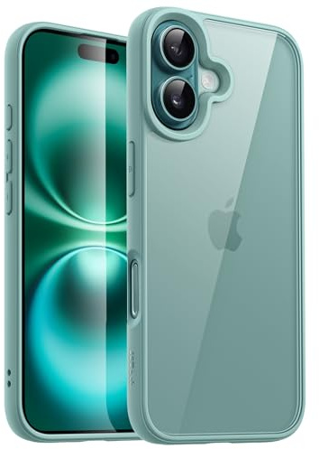 JETech Cover per iPhone 16 6,1 Pollici, Antiurto Cellulare Paraurti Custodia, Solida Colore Opaco TPU Telaio, Anti-Graffio Retro Trasparente (Verde Acqua)