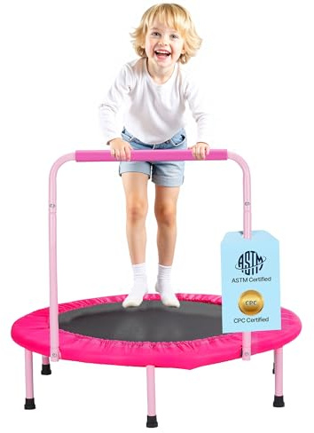 VEVOR Trampolín para Niños para Interiores y Exteriores, Mini Trampolín Plegable con Asa, Trampolín de Rebote para Niños de 3 Años en Adelante, para Niños y Niñas para Divertirse, Rosa, 920 x 805 mm
