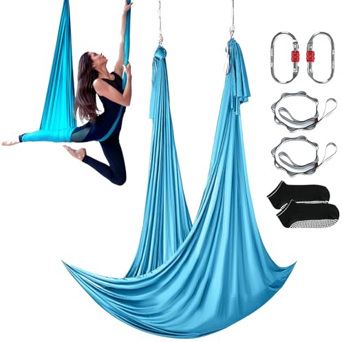 VEVOR Balancelle de yoga aérienne et hamac de 5 m avec tissu 100 g/m², matériel de suspension complet et guide de démarrage rapide pour les entraînements défiant la gravité, débutant à avancé
