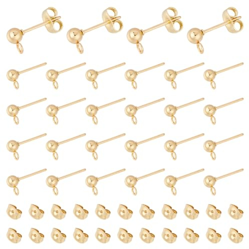 UNICRAFTALE 30 st äkta 24K guldpläterade örhängen 15 x 7 mm gyllene kulpost-örhängen med stiftmuttrar och ögla örhängesfynd, örhängeskomponent för gör-det-själv-smyckestillverkning