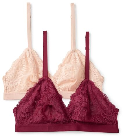 Amazon Essentials Women's Stretch Galloon Lace Triangle Bralette, Pack of 2