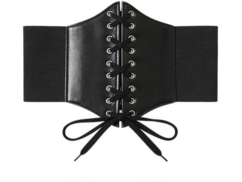Pirate Corset Women,Black Corset Belt,Red/Brown Waist Corsets Underbust Medieval Dress Costume Accessories,Retro Leather Waist Cincher Belts Lace-Up Waspie For Halloween Steampunk Party (Black)