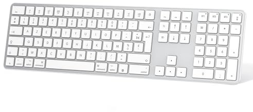 OMOTON Clavier Bluetooth sans Fil pour Mac, Clavier AZERTY Français Rechargeable Multi-dispositifs avec 3 Canaux Bluetooth pour Apple MacBook Pro/Air, Mac Pro/Mini, iMac, Argent