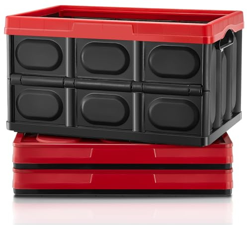 FOHERE Collapsible Storage Bins with Lids 3 Packs, 48L Stackable Crate | Folding Utility Crate for Organizing, Camping, and Tools, Black