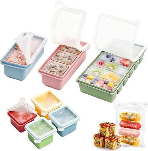7 st Souper Cubes Set Silikon Frysform med lock Stapelbar Silikonform För Frysning BPA-fri Silikon Isbitsform för Soppa Sås Buljong Meal Prep