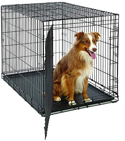 MidWest Homes for Pets Large LifeStages Hundebox mit 1 Tür, groß, zusammenklappbar, verbesserte Sicherheit, inkl. auslaufsicherer Bodenwanne, Trennwand, Griff, Gummifüßen, 106 cm