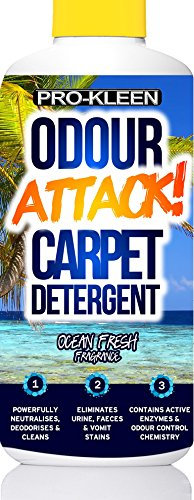 Pro-Kleen Odour Attack Carpet Solution Shampoo 1L Ocean Fresh - Active Enzyme Cleaner Eliminates Urine, Faeces, Vomit Stains, Odours from Dogs, Cats, Humans, For All Carpet Types