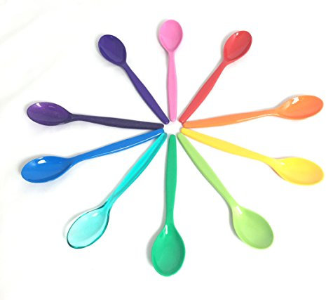 Harfield Pack of 10 Multicoloured Teaspoons Virtually Unbreakable Reusable Polycarbonate Plastic