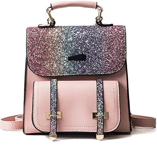 FiveloveTwo Donna Ragazze Pelle PU Borse a Zainett Con paillettes Impermeabile Borse a Mano Spalla Tracolla da Scuola Viaggio Sacchetto Borsetta Zaino Borsa Backpack Shoulder Bag Rosa