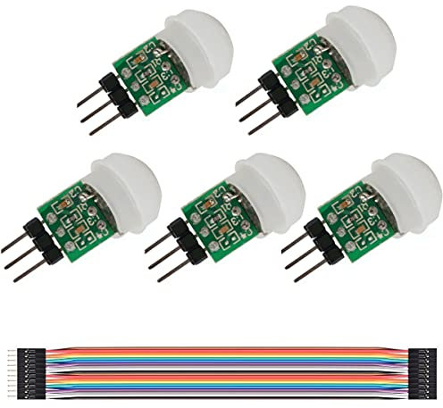 Youmile 5PACK IR Human Sensor AM312 Mini Detector Module HC-SR312 Pyroelectric Infrared PIR Motion Automatic Detector DC 2.7 to 12V for Arduino 2 A1U2 With Dupont Wire